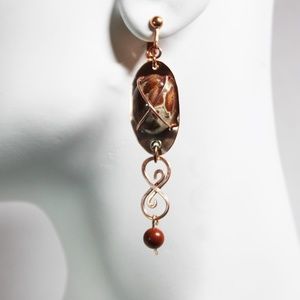 Artisan Handmade Copper Earrings with Red Jasper Cabochons